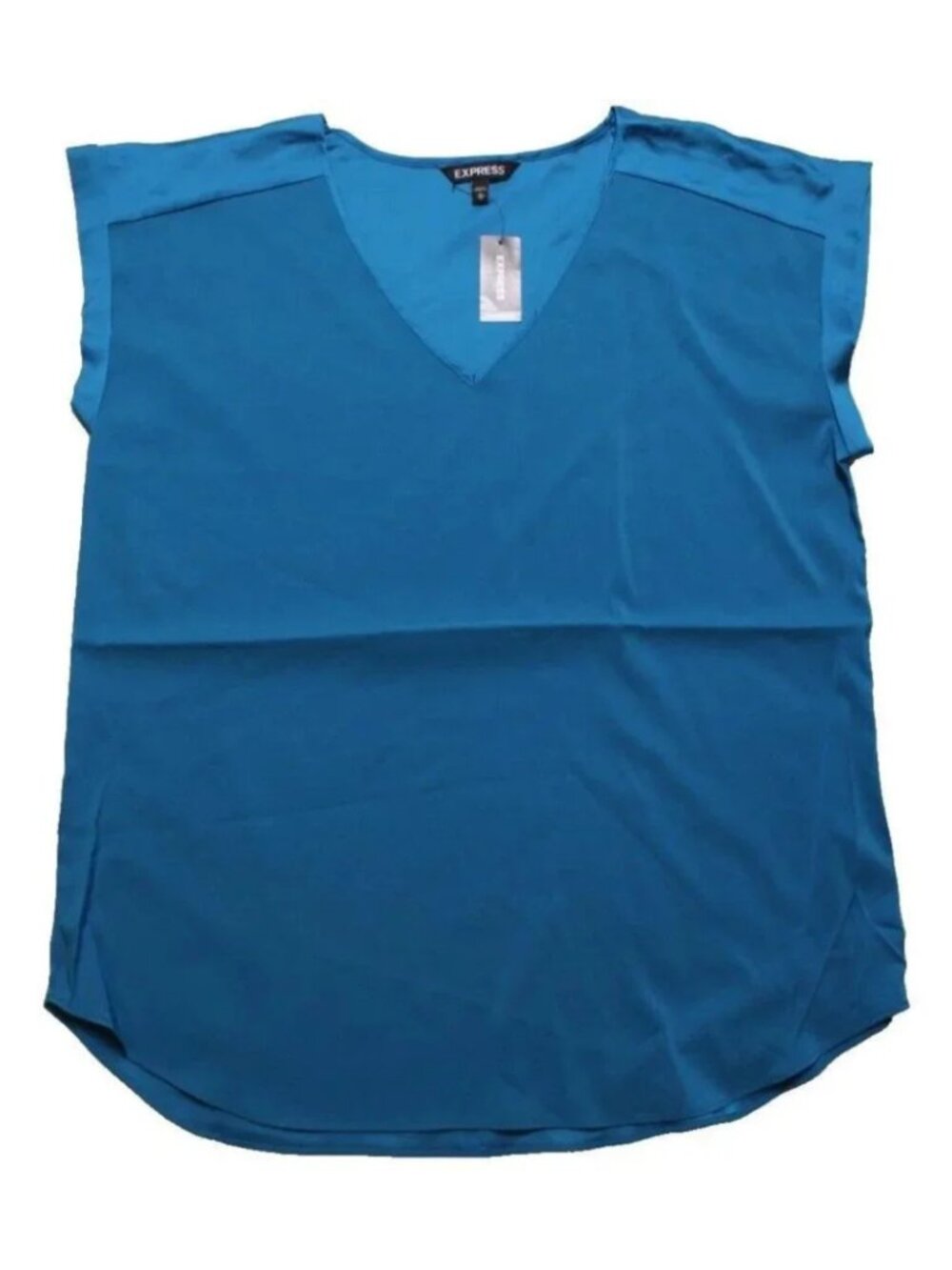 Express Womens V-Neck Blouse Blue Sleeveless Shirt NWT Size XL